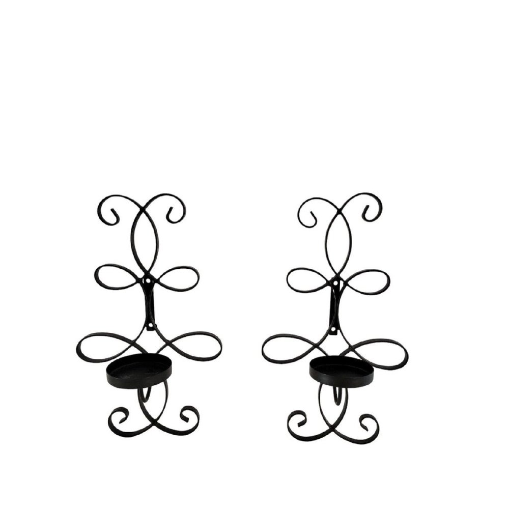 Black Metal Wall Sconce Candle Holder Wrought Iron Large 16" Farmhouse Pair of 2